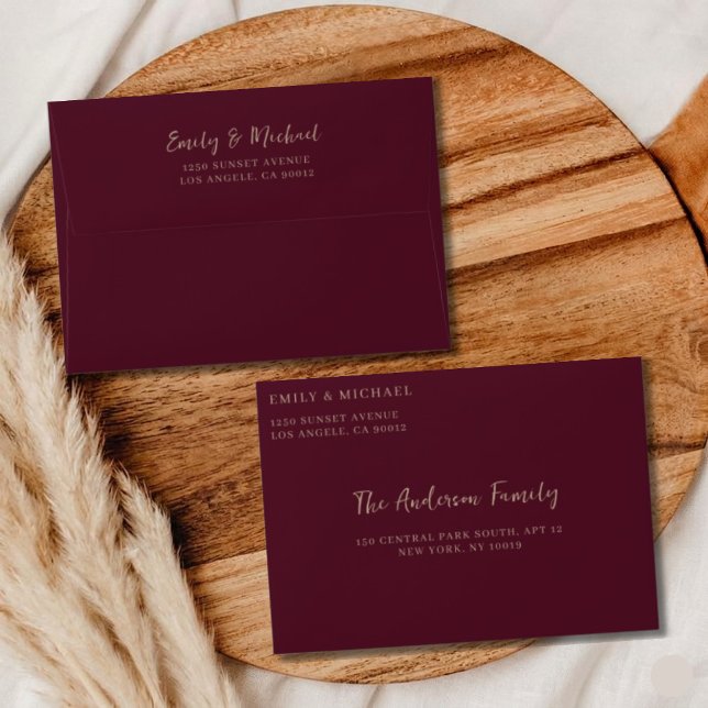 Burgundy Wedding Personalised Elegant Addressed   Envelope (Creator Uploaded)
