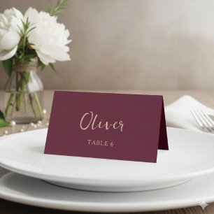 Burgundy Wedding Personalised Table Name Place Card