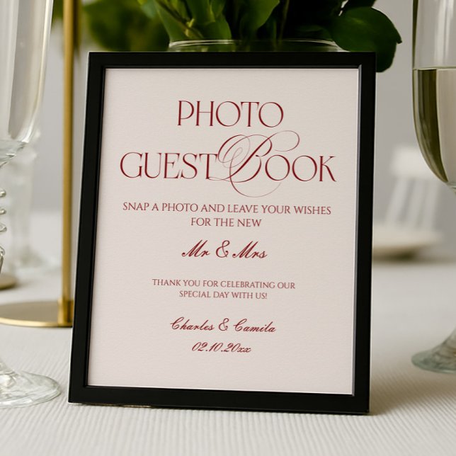 Burgundy Wedding Photo Guest Book Poster (Creator Uploaded)