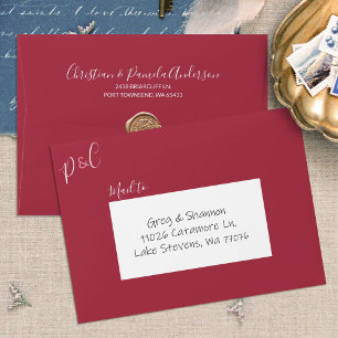Burgundy Wedding Pre-addressed 5x7 Monogram Envelope