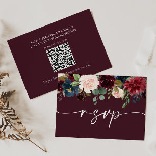 Burgundy Wedding RSVP QR Code Card