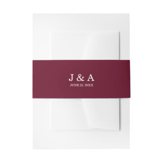 Burgundy Wedding Rustic Personalised Red Solid Invitation Belly Band