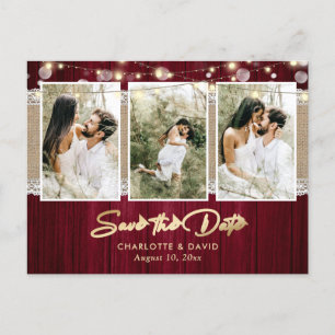 Burgundy Wedding Save The Date Photo Postcards