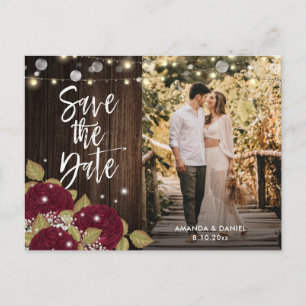 Burgundy Wedding Save The Date Photo Postcards