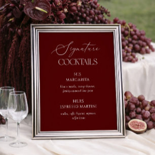 Burgundy Wedding Signature Cocktails Poster