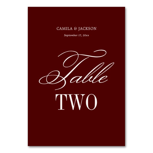 Burgundy Wedding  Table Number (Front)