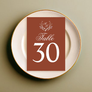 Burgundy Wedding Table Number Monogram Motif