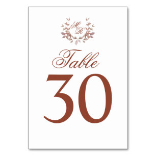 Burgundy Wedding Table Number Monogram Motif