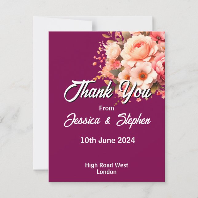 Burgundy Wedding Thank you Card  (Front)