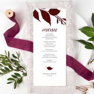 Burgundy Wedding Theme Menu Cards
