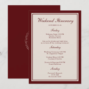 Burgundy Wedding Weekend Itinerary Card