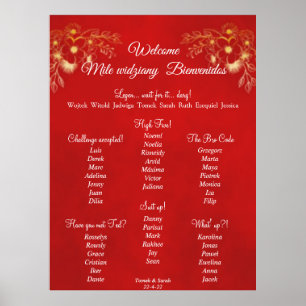 Burgundy wedding welcome poster and seating chart