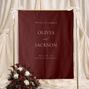 Burgundy Wedding Welcome Sign Fabric Tapestry
