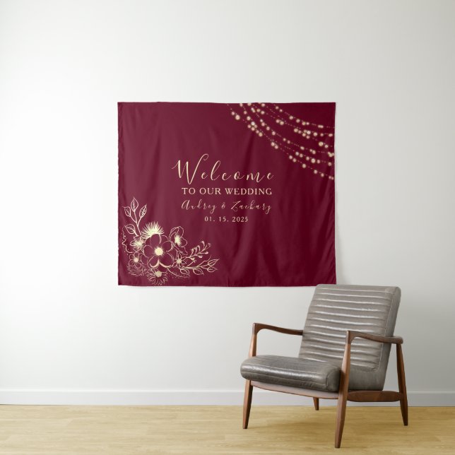 Burgundy Wedding Welcome Tapestry (In Situ (Horizontal))