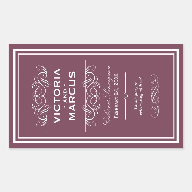 Burgundy Wedding Wine Bottle Monogram Favour Label (Front)