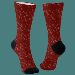 Burgundy Whimsy Doodle Crew Socks