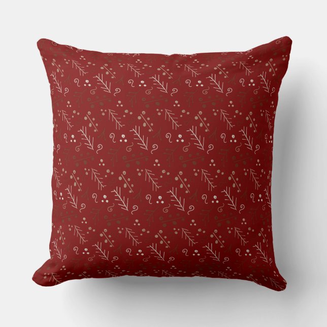 Burgundy Whimsy Doodle Throw Pillow (Front)
