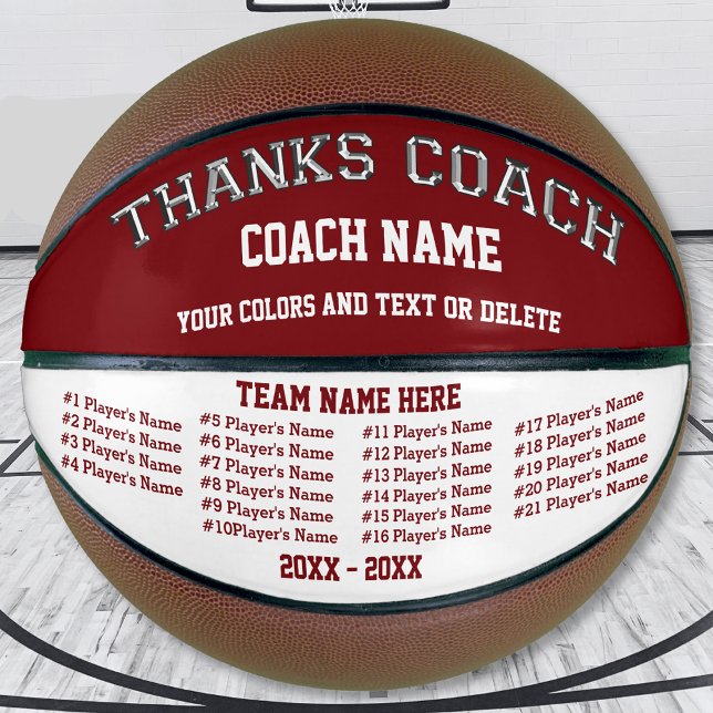 Burgundy White All Player's, Basketball for Coach (Coach Basketball, with All Player's Name. Best Gift for Basketball Coach. Maroon Burgundy and White.)