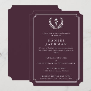 Burgundy/White Asclepius Medical School Graduation Invitation