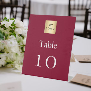 Burgundy white business logo table number pedestal sign