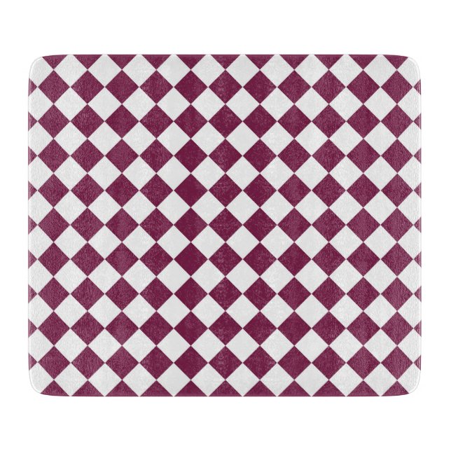 Burgundy White Checker Diamond Pattern Cutting Board (Front)