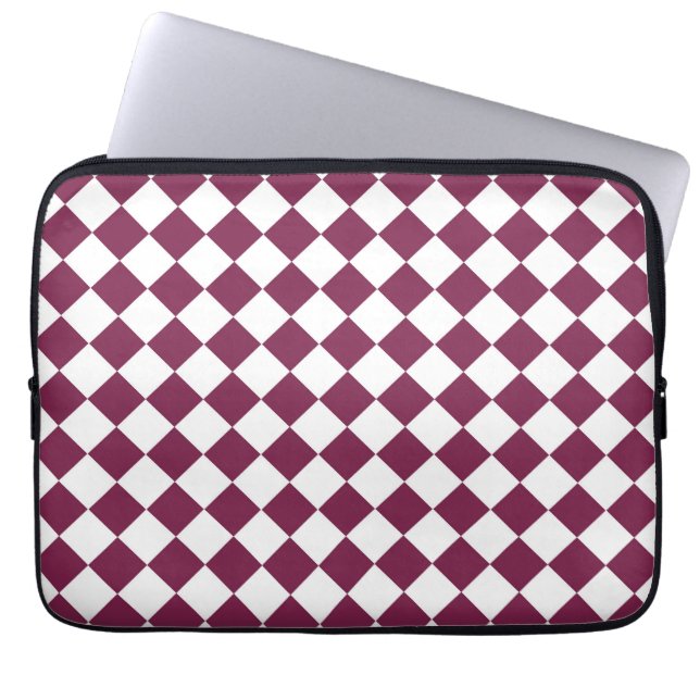 Burgundy White Checker Diamond Pattern Laptop Sleeve (Front)