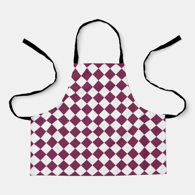 Burgundy White Chequered Diamond Pattern Apron (Front)