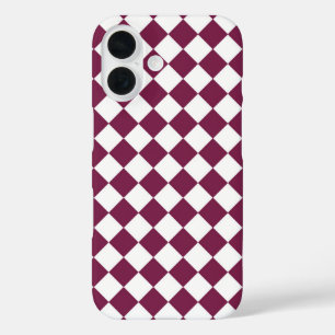 Burgundy White Chequered Diamond Pattern iPhone 16 Case