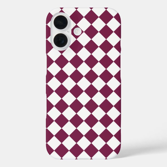 Burgundy White Chequered Diamond Pattern Case-Mate iPhone Case (Back)