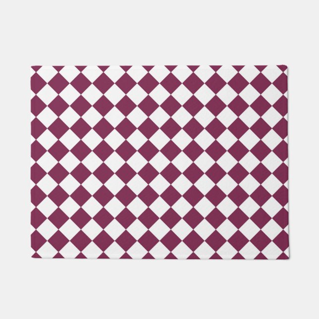 Burgundy White Chequered Diamond Pattern Doormat (Front)