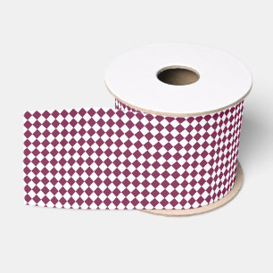 Burgundy White Chequered Diamond Pattern Grosgrain Ribbon