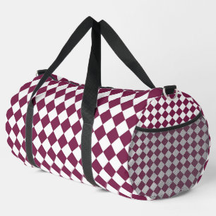 Burgundy White Chequered Diamond Pattern Large Duffle Bag
