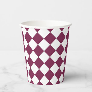 Burgundy White Chequered Diamond Pattern Paper Cups