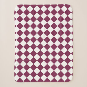 Burgundy White Chequered Diamond Pattern Sherpa Blanket