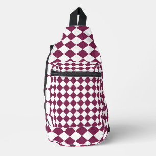 Burgundy White Chequered Diamond Pattern Sling Bag