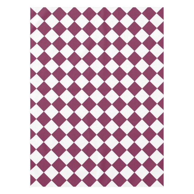 Burgundy White Chequered Diamond Pattern Tablecloth (Front)