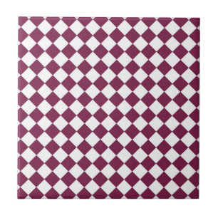 Burgundy White Chequered Diamond Pattern Tile