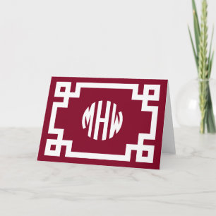 Burgundy White Circle Monogram Greek Key DIY BG Card