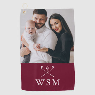 Burgundy White Classic Monogram Photo Golf Clubs Towel