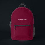 Burgundy white Custom Name Backpack<br><div class="desc">Easily personalise this simple and cool backpack adding your name or custom text. A cool and modern design in dark burgundy cherry wine marsala red and white featuring clear sans serif font, for a modern, professional and edgy look, perfect as custom gift for college students, high school, kids. The backpack...</div>