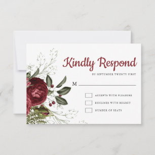 Burgundy & White Floral Chic Wedding RSVP Card