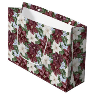 Burgundy White Floral Christmas Large Gift Bag