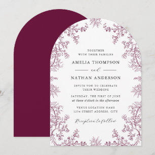 Burgundy White Floral Elegant Wedding Arch Invitation