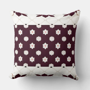 Burgundy White Floral Geometric Classic Botanical Cushion