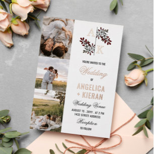 Burgundy White Floral Monogram Photos Wedding Foil