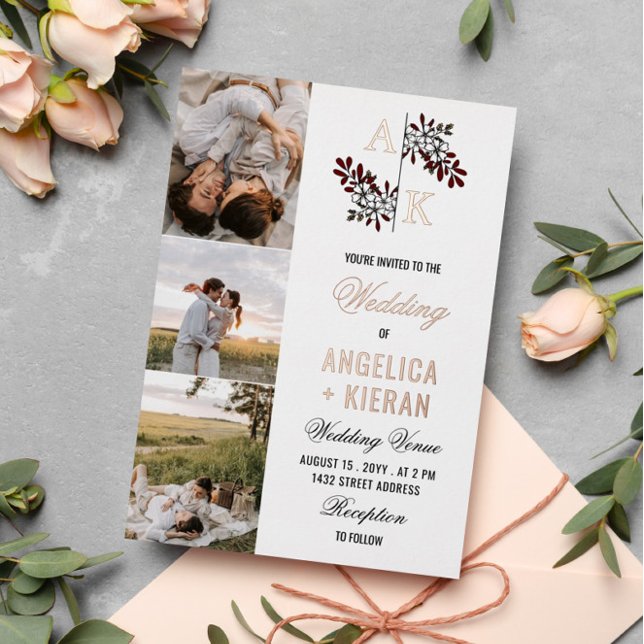 Burgundy White Floral Monogram Photos Wedding Foil (Creator Uploaded)