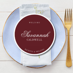 Burgundy White Formal Round Wedding Guest Place Programme