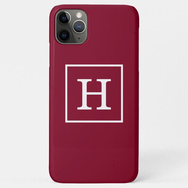 Burgundy White Framed Initial Monogram Case-Mate iPhone Case (Back)