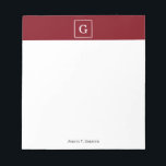 Burgundy White Framed Initial Monogram Notepad<br><div class="desc">Burgundy and White Framed Initial Monogram A stylish solid burgundy background with a white framed area for your monogram, name or other text. You can also change the text font, change the font size and colour, move the text, etc. If you would like this design in other colours, just drop...</div>