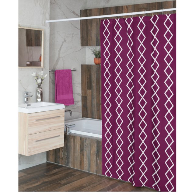 Burgundy White Geometric Shower Curtain (Creator Uploaded)